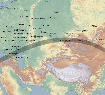 Map of the eclipse path across Russia on 07/15/1730