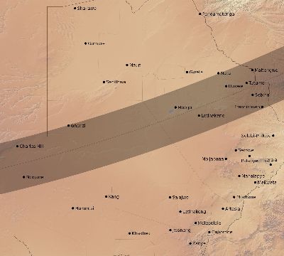 Map of the eclipse path across Botswana on 01/08/1731