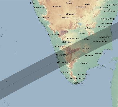 Map of the eclipse path across India on 01/08/1731