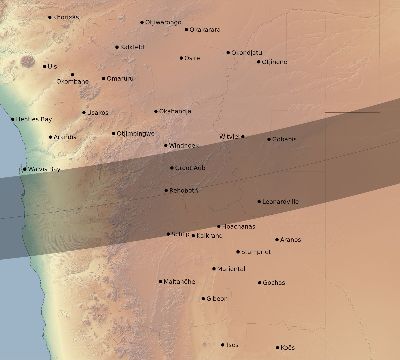 Map of the eclipse path across Namibia on 01/08/1731