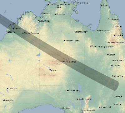 Map of the eclipse path across Australia on 07/04/1731
