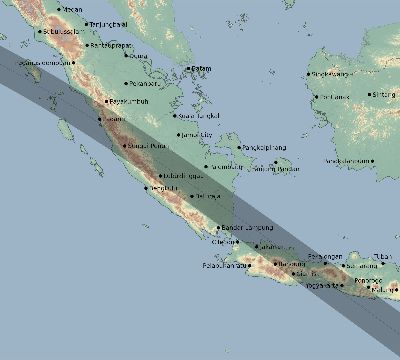 Map of the eclipse path across Indonesia on 07/04/1731