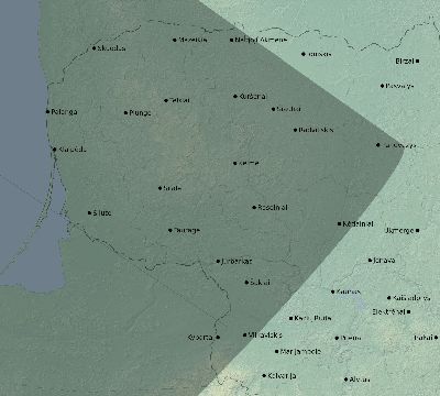 Map of the eclipse path across Lithuania on 05/13/1733