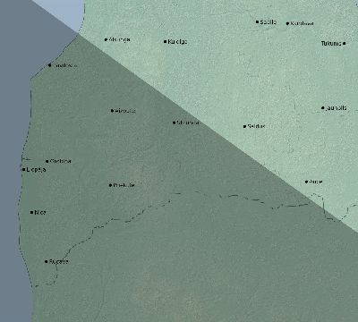 Map of the eclipse path across Latvia on 05/13/1733