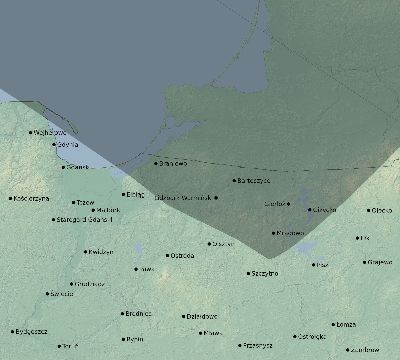 Map of the eclipse path across Poland on 05/13/1733