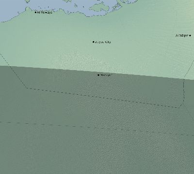 Map of the eclipse path across United Arab Emirates on 05/03/1734
