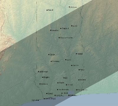 Map of the eclipse path across Benin on 05/03/1734