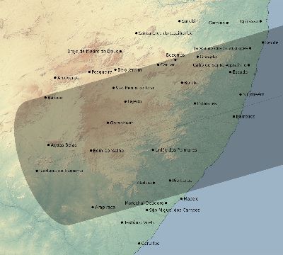 Map of the eclipse path across Brazil on 05/03/1734