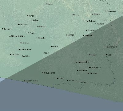 Map of the eclipse path across Côte d'Ivoire (Ivory Coast) on 05/03/1734