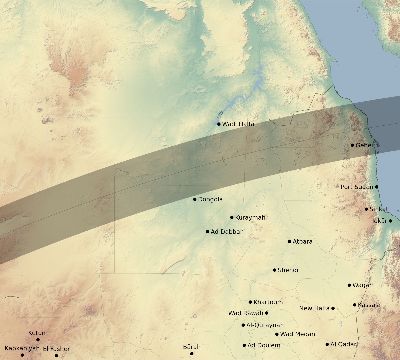 Map of the eclipse path across Sudan on 05/03/1734