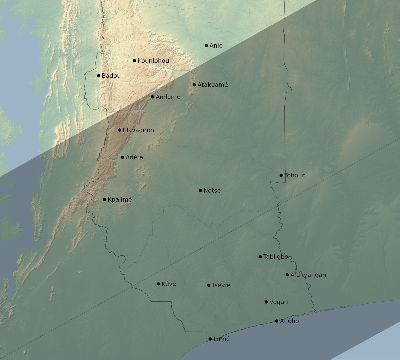 Map of the eclipse path across Togo on 05/03/1734