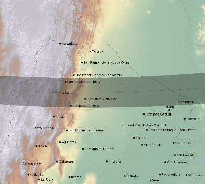 Map of the eclipse path across Argentina on 10/26/1734