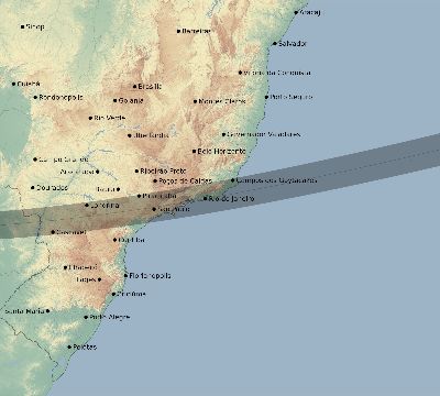 Map of the eclipse path across Brazil on 10/26/1734
