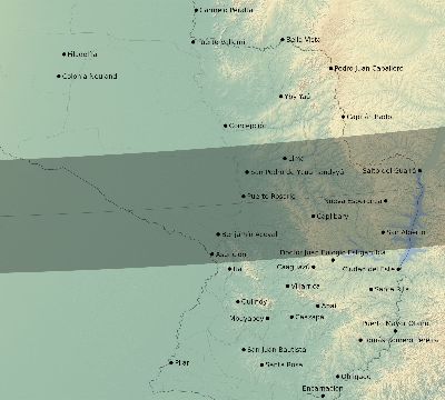 Map of the eclipse path across Paraguay on 10/26/1734