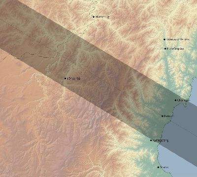 Map of the eclipse path across North Korea on 10/16/1735