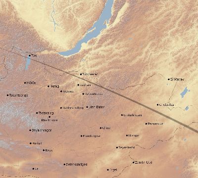 Map of the eclipse path across Mongolia on 10/16/1735