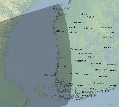 Map of the eclipse path across Finland on 03/01/1737
