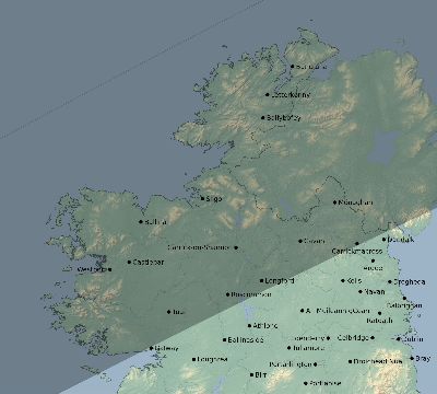 Map of the eclipse path across Ireland on 03/01/1737