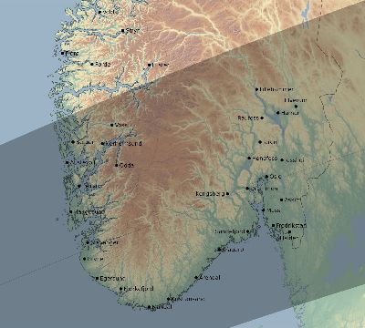 Map of the eclipse path across Norway on 03/01/1737
