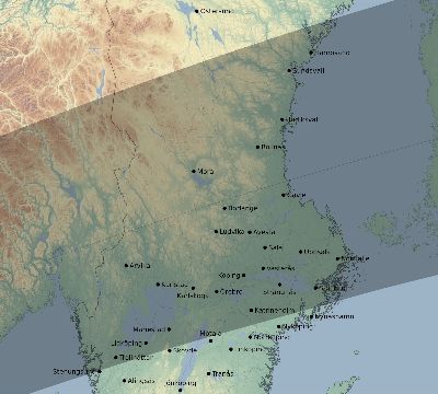 Map of the eclipse path across Sweden on 03/01/1737