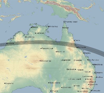 Map of the eclipse path across Australia on 08/26/1737