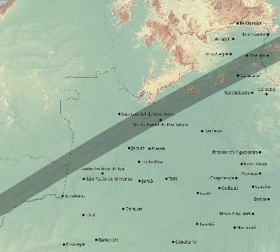 Map of the eclipse path across Brazil on 02/18/1738