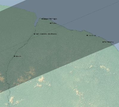 Map of the eclipse path across French Guiana on 02/18/1738