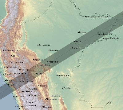 Map of the eclipse path across Peru on 02/18/1738