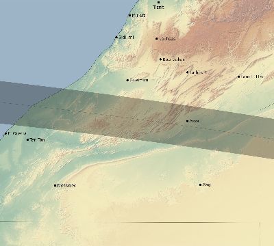 Map of the eclipse path across Morocco on 08/15/1738