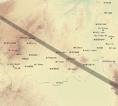 Map of the eclipse path across Sudan on 08/15/1738