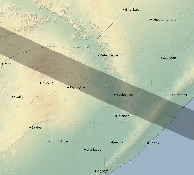 Map of the eclipse path across Somalia on 08/15/1738