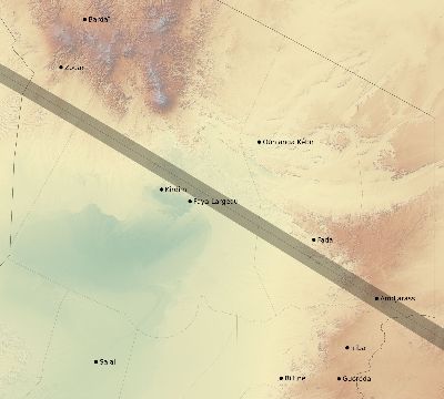 Map of the eclipse path across Chad on 08/15/1738