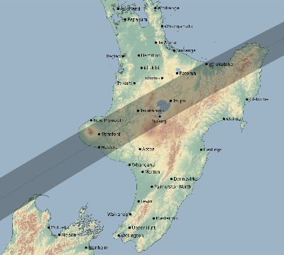 Map of the eclipse path across New Zealand on 02/08/1739