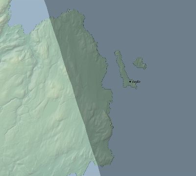 Map of the eclipse path across Norway on 08/04/1739