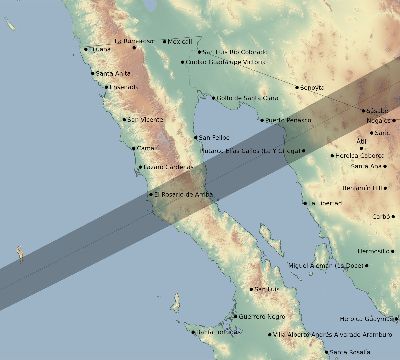 Map of the eclipse path across Mexico on 12/18/1740
