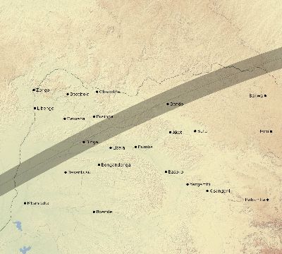 Map of the eclipse path across DR Congo on 06/13/1741