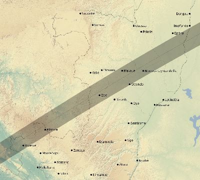 Map of the eclipse path across Republic of the Congo on 06/13/1741