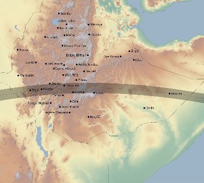 Map of the eclipse path across Ethiopia on 06/13/1741