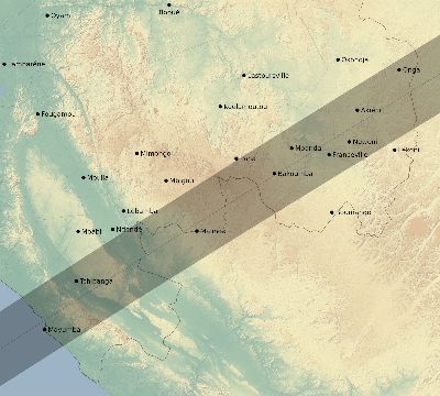 Map of the eclipse path across Gabon on 06/13/1741