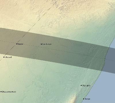 Map of the eclipse path across Somalia on 06/13/1741