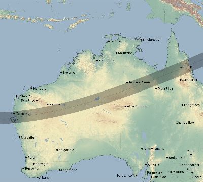 Map of the eclipse path across Australia on 12/08/1741