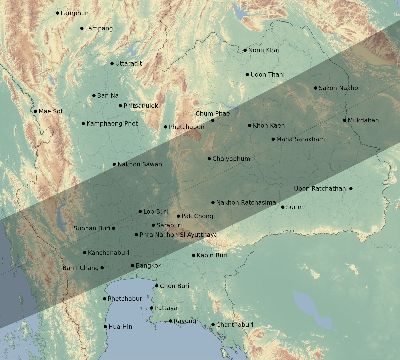 Map of the eclipse path across Thailand on 06/03/1742