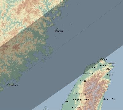 Map of the eclipse path across Taiwan on 06/03/1742