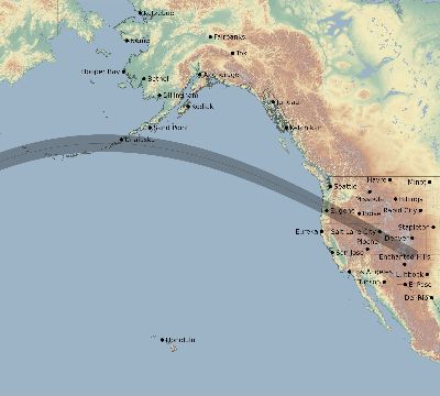 Map of the eclipse path across United States on 06/03/1742