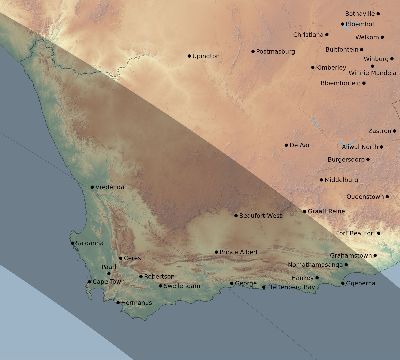 Map of the eclipse path across South Africa on 11/27/1742