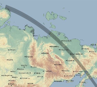 Map of the eclipse path across Russia on 10/06/1744