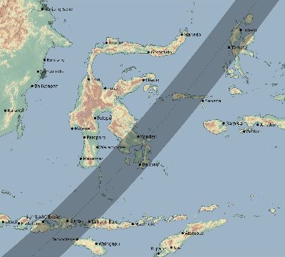 Map of the eclipse path across Indonesia on 04/02/1745