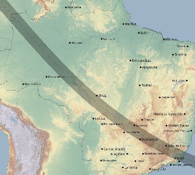 Map of the eclipse path across Brazil on 09/25/1745