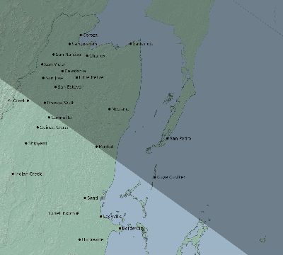 Map of the eclipse path across Belize on 09/25/1745