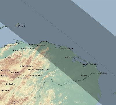 Map of the eclipse path across Honduras on 09/25/1745